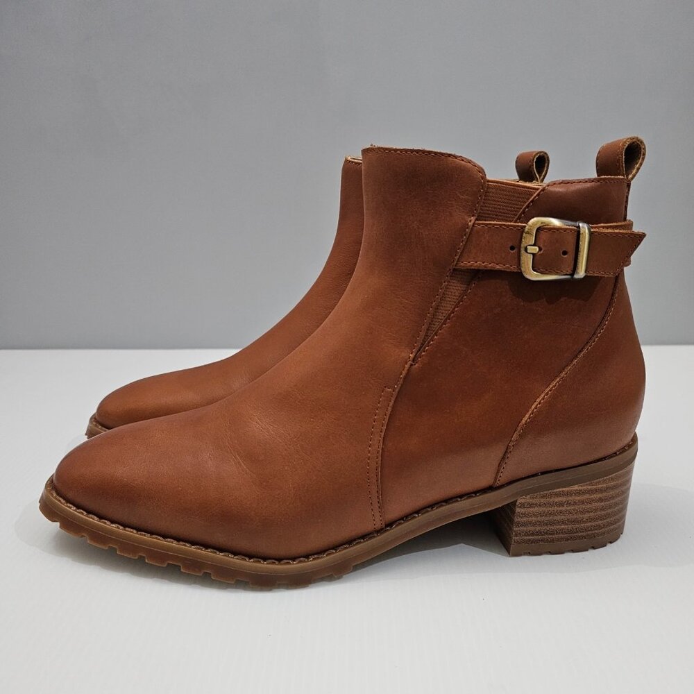 NEW Blondo Sullivan Ankle Bootie Size 9 Tan Leather Moto Buckle Waterproof
